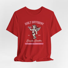 Load image into Gallery viewer, Built Different Cupid Fitness Tee — 'Built Different' Cherub Weightlifting Graphic T-Shirt