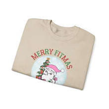 Load image into Gallery viewer, Merry Fitmas and a Happy New Rear Snowglobe Unisex Crewneck Sweatshirt - Festive Holiday Sweatshirt for All Occasions