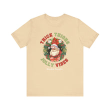 Load image into Gallery viewer, Thick Thighs, Jolly Vibes- Vintage Santa Unisex Tee - Holiday Fitness Shirt for Gym Lovers