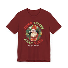 Load image into Gallery viewer, Thick Thighs, Jolly Vibes- Vintage Santa Unisex Tee - Holiday Fitness Shirt for Gym Lovers