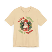 Load image into Gallery viewer, Thick Thighs, Jolly Vibes- Vintage Santa Unisex Tee - Holiday Fitness Shirt for Gym Lovers