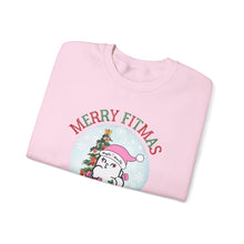 Load image into Gallery viewer, Merry Fitmas and a Happy New Rear Snowglobe Unisex Crewneck Sweatshirt - Festive Holiday Sweatshirt for All Occasions