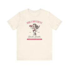 Load image into Gallery viewer, Built Different Cupid Fitness Tee — 'Built Different' Cherub Weightlifting Graphic T-Shirt