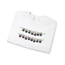 Load image into Gallery viewer, Festive Kettlebell String lights Sweatshirt for Fitness Enthusiasts