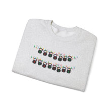 Load image into Gallery viewer, Festive Kettlebell String lights Sweatshirt for Fitness Enthusiasts
