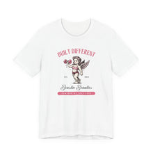 Load image into Gallery viewer, Built Different Cupid Fitness Tee — 'Built Different' Cherub Weightlifting Graphic T-Shirt
