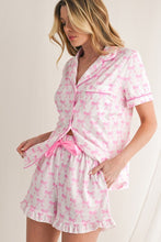 Load image into Gallery viewer, Bowknot Shirt and Ruffle Hem Shorts Pajama Set
