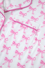 Load image into Gallery viewer, Bowknot Shirt and Ruffle Hem Shorts Pajama Set
