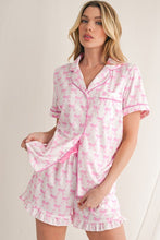Load image into Gallery viewer, Bowknot Shirt and Ruffle Hem Shorts Pajama Set
