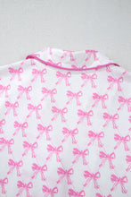 Load image into Gallery viewer, Bowknot Shirt and Ruffle Hem Shorts Pajama Set

