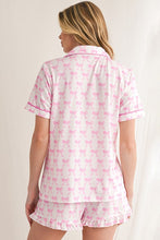 Load image into Gallery viewer, Bowknot Shirt and Ruffle Hem Shorts Pajama Set

