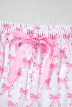 Load image into Gallery viewer, Bowknot Shirt and Ruffle Hem Shorts Pajama Set
