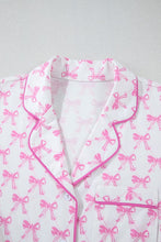 Load image into Gallery viewer, Bowknot Shirt and Ruffle Hem Shorts Pajama Set
