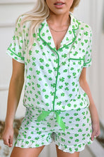 Load image into Gallery viewer, Bowknot Shirt and Ruffle Hem Shorts Pajama Set
