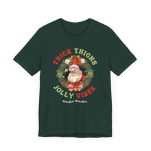 Load image into Gallery viewer, Thick Thighs, Jolly Vibes- Vintage Santa Unisex Tee - Holiday Fitness Shirt for Gym Lovers
