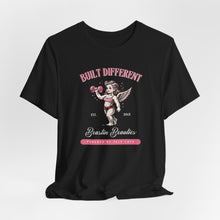 Load image into Gallery viewer, Built Different Cupid Fitness Tee — 'Built Different' Cherub Weightlifting Graphic T-Shirt
