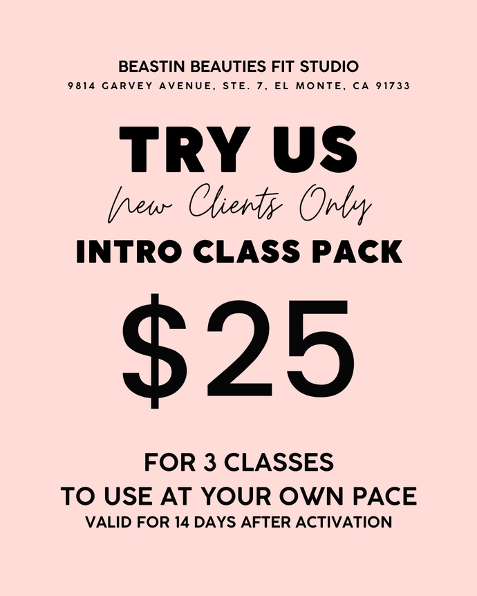 Intro Pack (3 Classes) – $25 (expires 14 days)