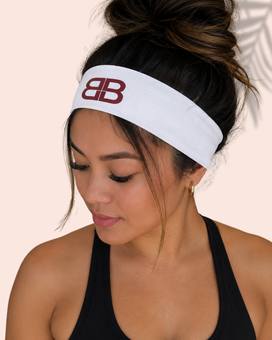 BB Reset White Headband with Brown BB Logo
